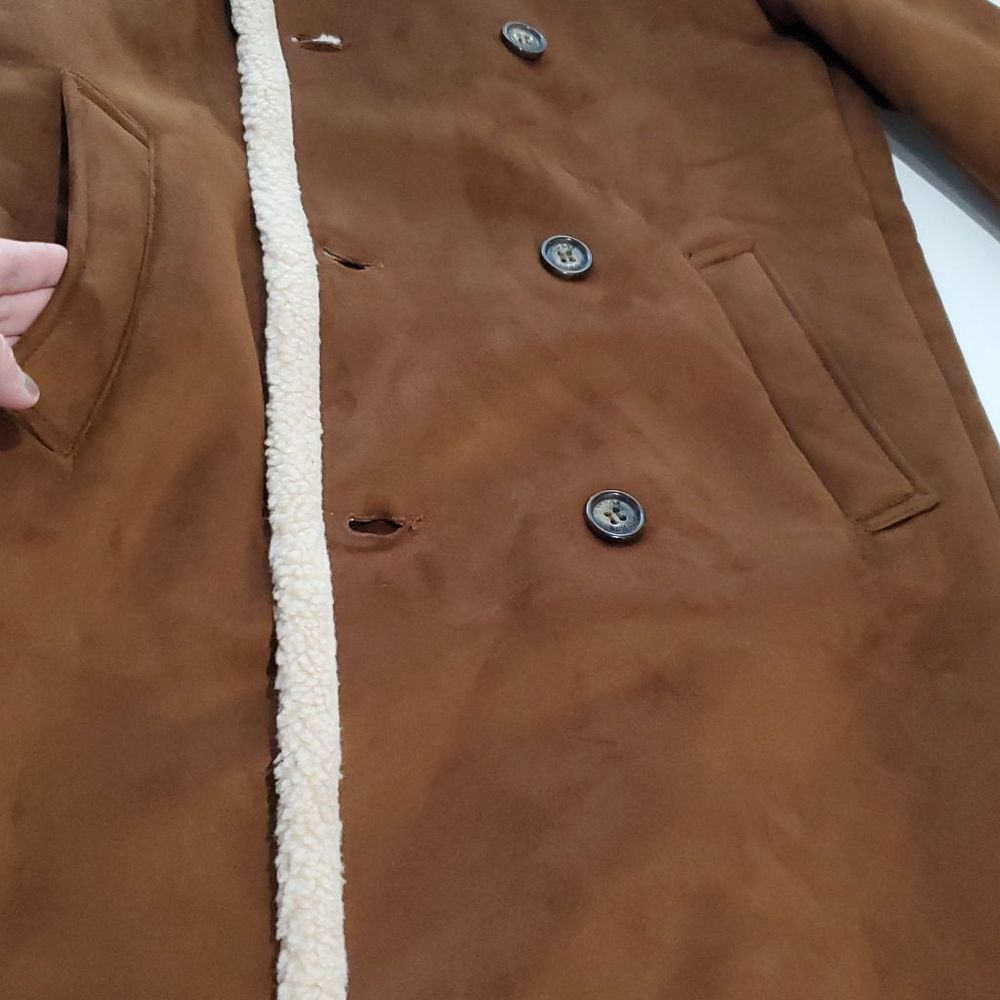 GUESS MENS FAUX-SHEARLING COGNAC OVERCOAT SIZE M NWOT-NEW WITHOUT TAGS - Picture 10 of 14